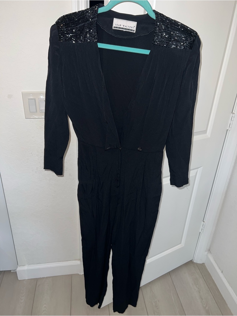 Vintage petite Black Sequin-Shoulder Jumpsuit